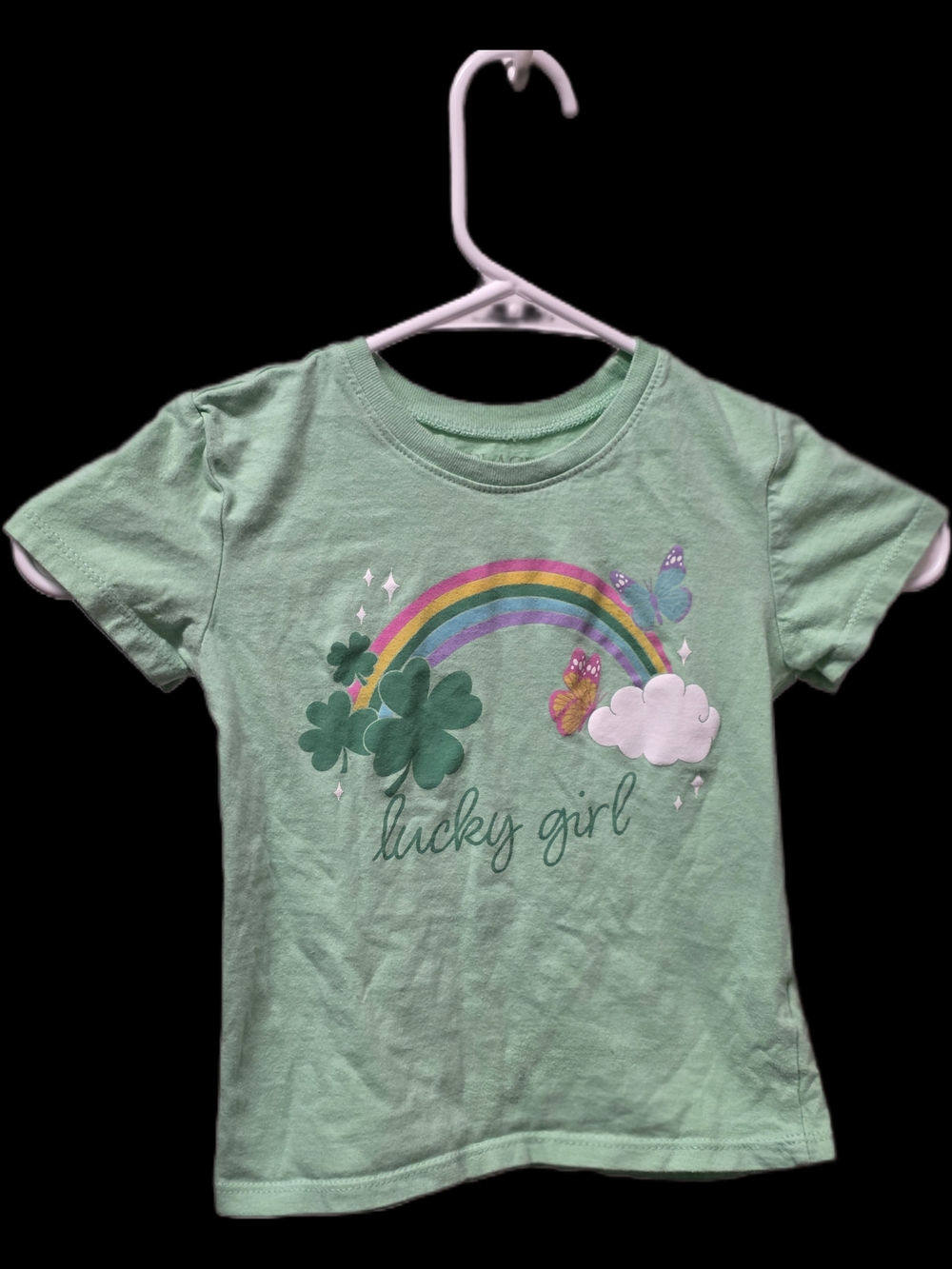 Lucky Girl Green Rainbow Graphic Tee XS Girls